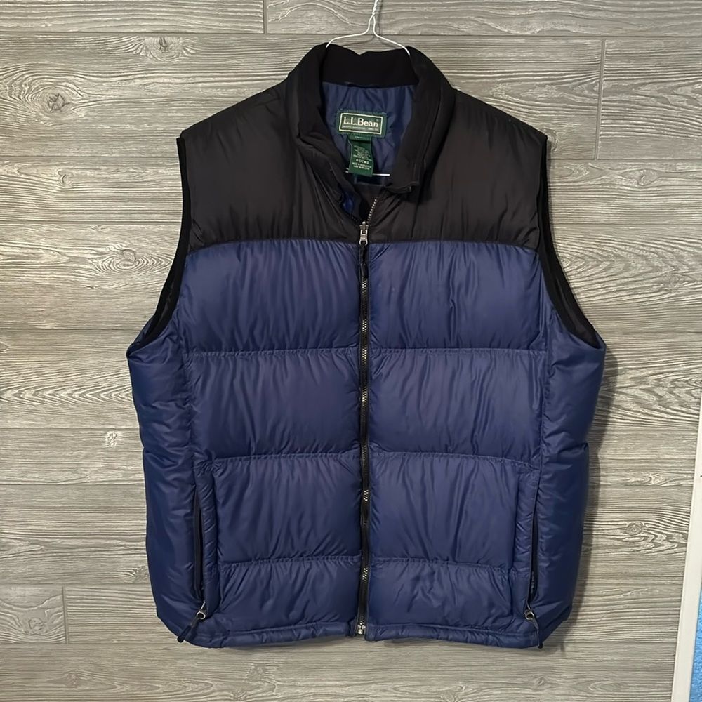 LL Bean Goose Down Puffer Vest Size 2XL XXL black and black puffer down